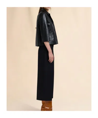 Marni Cropped Leather Button-up Jacket In Black