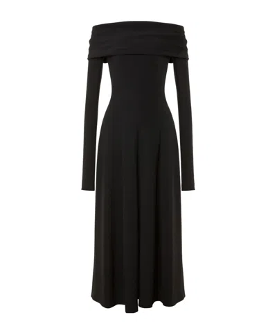 Alberta Ferretti Slightly Stretch Cady Midi Dress With Off-the-shoulder Neckline In Black