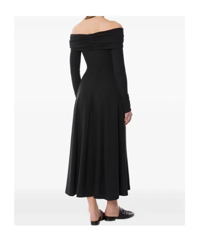 Alberta Ferretti Slightly Stretch Cady Midi Dress With Off-the-shoulder Neckline In Black