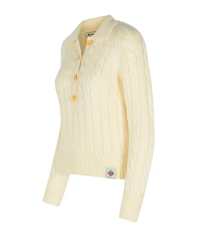 Bally Merino Wool Cable Knit Sweater Collared In Yellow