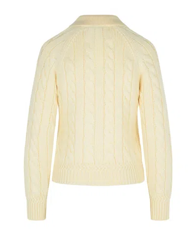 Bally Merino Wool Cable Knit Sweater Collared In Yellow