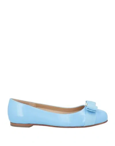 Ferragamo Woman Ballet Flats Light Blue Size 8 Lambskin