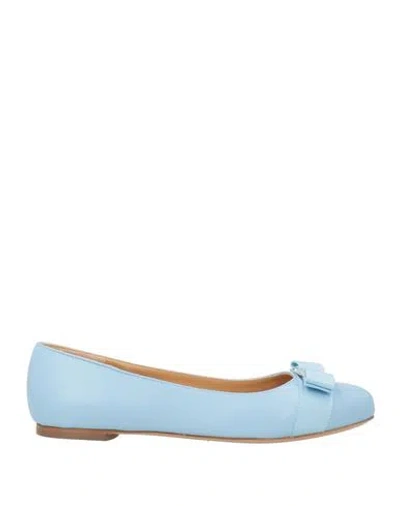 Ferragamo Woman Ballet Flats Light Blue Size 8 Lambskin