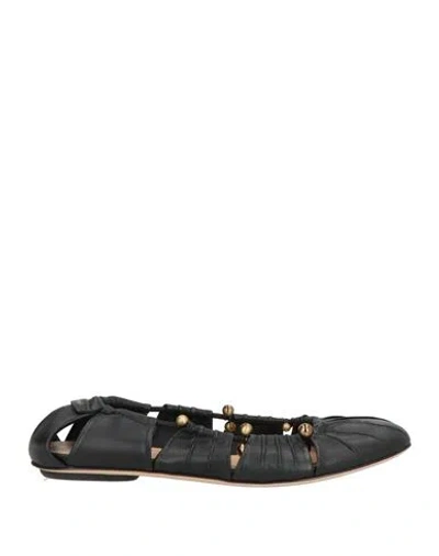 Chloé Luna Cut-out Embellished Gathered Leather Ballet Flats In Black