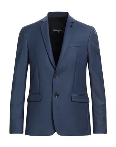 Patrizia Pepe Man Blazer Slate Blue Size 42 Polyester, Viscose, Elastane In Blue