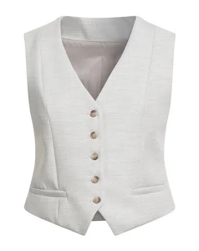 Selected Femme Woman Tailored Vest Light Grey Size 10 Recycled Polyester, Ecovero Viscose, Elastane In White