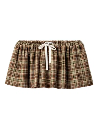 Miu Miu Plaid Miniskirt In Brown