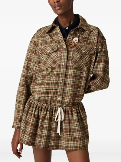 Miu Miu Plaid Miniskirt In Brown