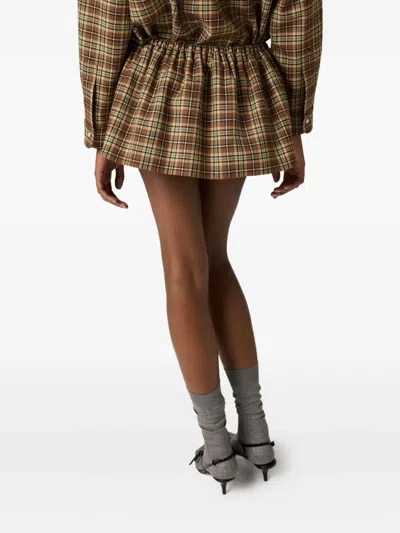 Miu Miu Plaid Miniskirt In Brown