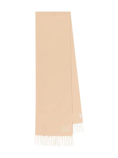 Max Mara Camel Stole With Monogram Embroidery In Neutral