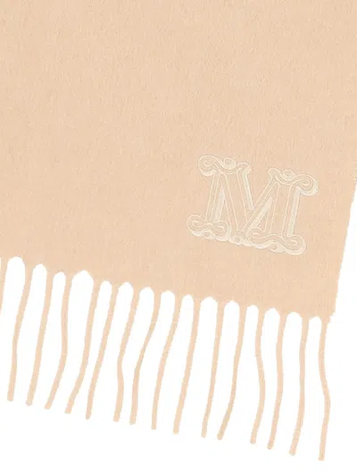 Max Mara Camel Stole With Monogram Embroidery In Neutral