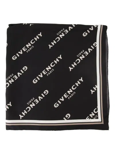 Givenchy Logo-pattern Silk Scarf In Black