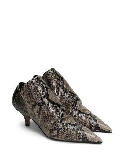 The Seller High Heels Ankle Boots In Python Print Leather In Neutral