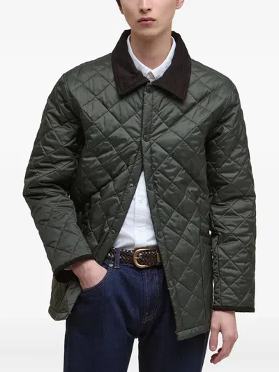 Barbour Diamond-quilted Corduroy-collar Jacket In Green