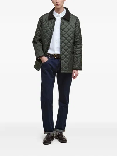 Barbour Diamond-quilted Corduroy-collar Jacket In Green