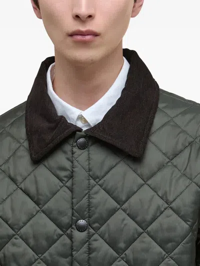 Barbour Diamond-quilted Corduroy-collar Jacket In Green