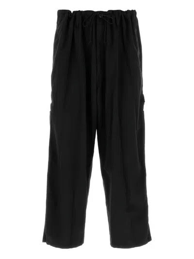 Yohji Yamamoto Elastic-waistband Patch-pocket Trousers In Black