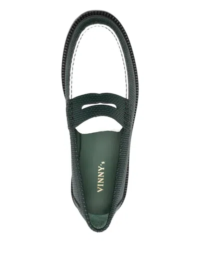 Vinny's Embossed-leather Loafers In Green