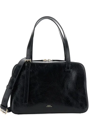 Apc Virginie Black Shoulder Bag With Removable Shoulder Strap And Front Logo In Leather Woman In Black