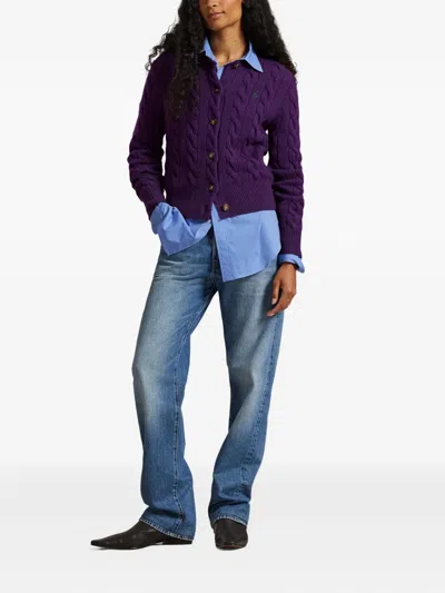 Polo Ralph Lauren Cable-knit Cardigan In Purple