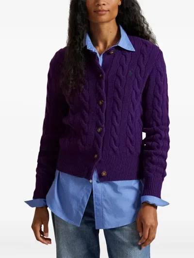 Polo Ralph Lauren Cable-knit Cardigan In Purple