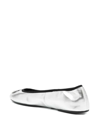 Tory Burch Minnie Travel Leather Ballet Flats In Silver