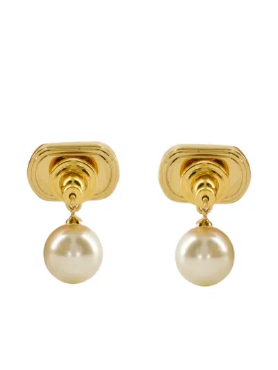 Valentino Pearl Embellished Gold-tone Earrings Collection In Gold