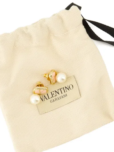 Valentino Pearl Embellished Gold-tone Earrings Collection In Gold