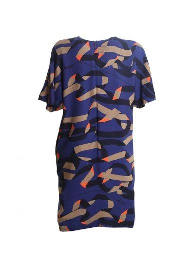 Shop Msgm Blue Printed Cats Crepe Dress In Multi