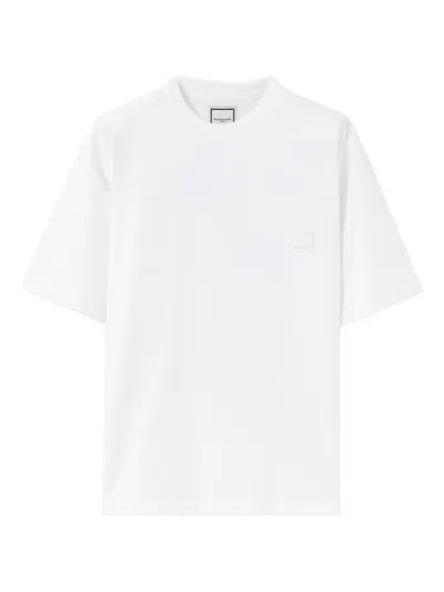 Wooyoungmi White Crewneck T-shirt With Logo Patch On The Front And Floral Motif On The Rear In Cotton Man In White