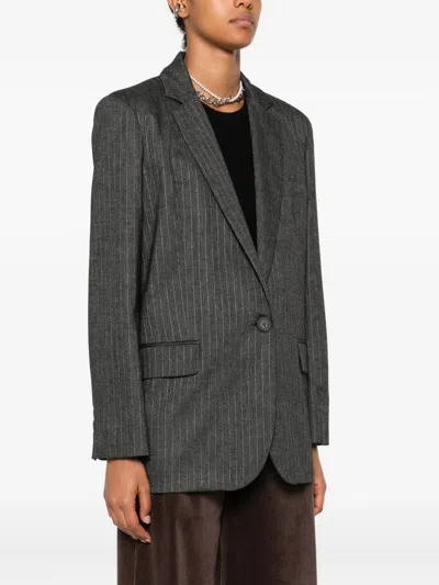 细条纹单排扣西装夹克