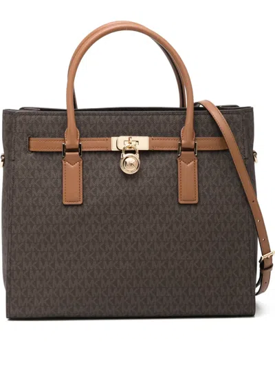 Michael Kors Hamilton Moderne Large Signature Logo Satchel In Brown