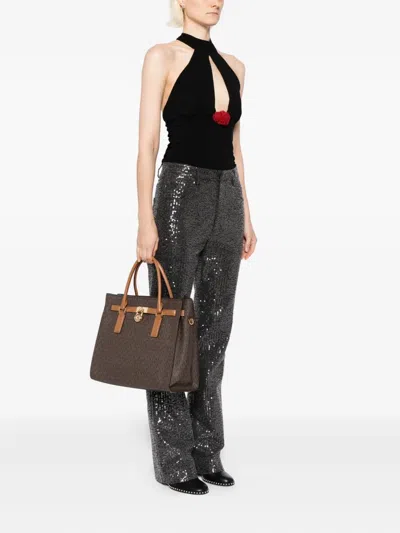 Michael Kors Hamilton Moderne Large Signature Logo Satchel In Brown