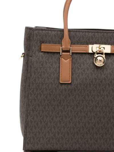 Michael Kors Hamilton Moderne Large Signature Logo Satchel In Brown