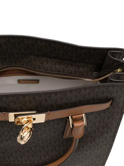 Michael Kors Hamilton Moderne Large Signature Logo Satchel In Brown