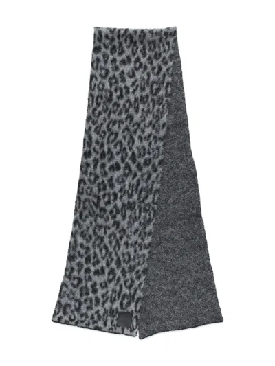 Anine Bing Rectangular Animal Pattern Scarf With Frayed Edges In Gray
