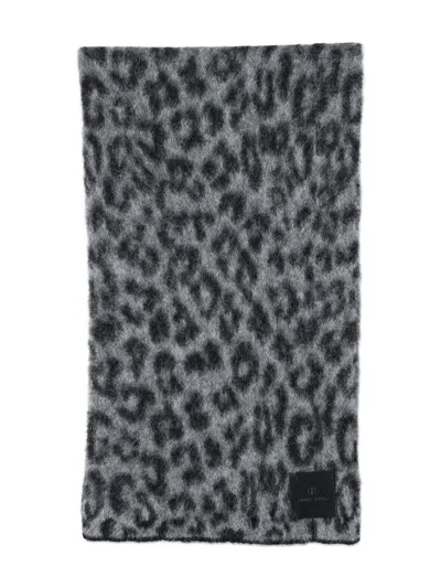 Anine Bing Rectangular Animal Pattern Scarf With Frayed Edges In Gray