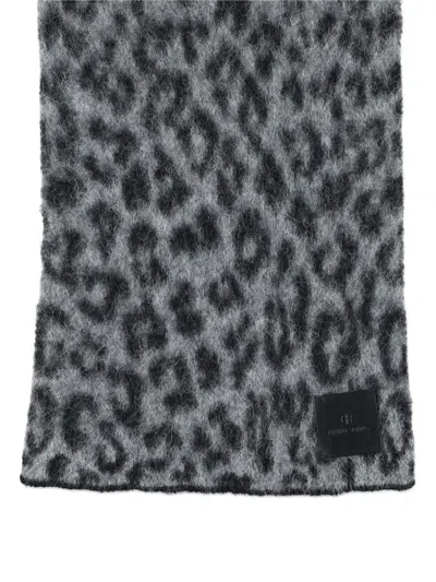 Anine Bing Rectangular Animal Pattern Scarf With Frayed Edges In Gray