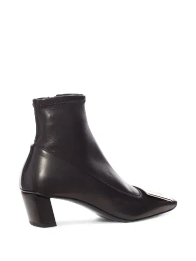 Roger Vivier Belle Vivier Leather Buckle Ankle Booties In Black