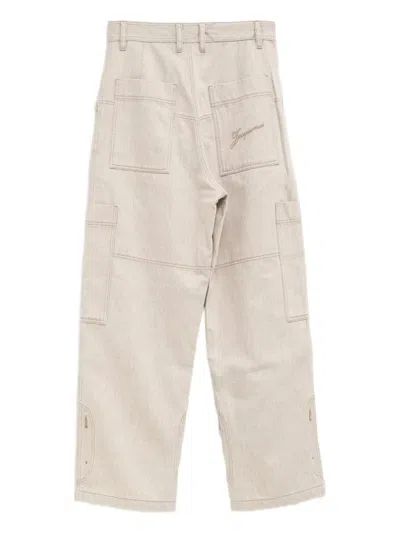 Jacquemus Relaxed Wide-leg Beige Jeans With Utility Pockets In Neutral