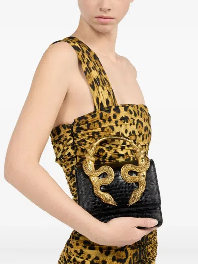 Roberto Cavalli Snake-embellished Chain Tote Bag In Black