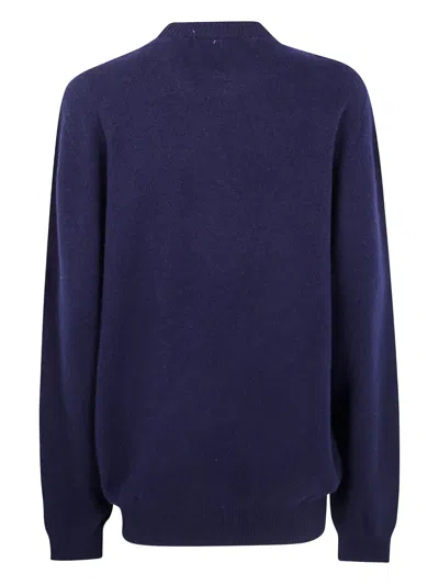 Laneus Soft Textured Crew Neck Long Sleeve Jumper In Blue