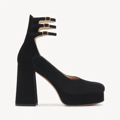 Chloé Loti Suede Platform Block-heel Pumps In Black