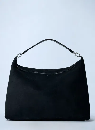 Totême Bevel Suede Shoulder Bag In Black