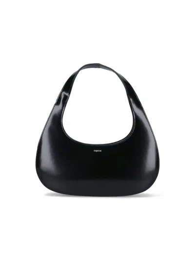 Coperni Crescent-shaped Calfskin Shoulder Bag With Embossed Logo In Black
