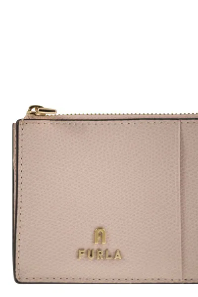 Furla Camelia Logo Plaque Zip-up Medium Card Case In Pink