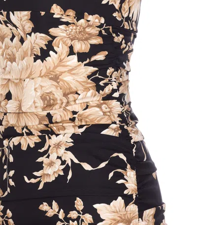 Dolce & Gabbana Floral Print Fitted Dress With Spaghetti Straps In Black
