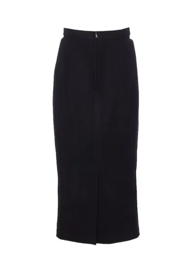 Dolce & Gabbana High Waist Midi Skirt With Back Slit In Blue