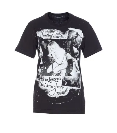 Dolce & Gabbana Graphic Print Cotton T-shirt With Ribbed Neck In Black