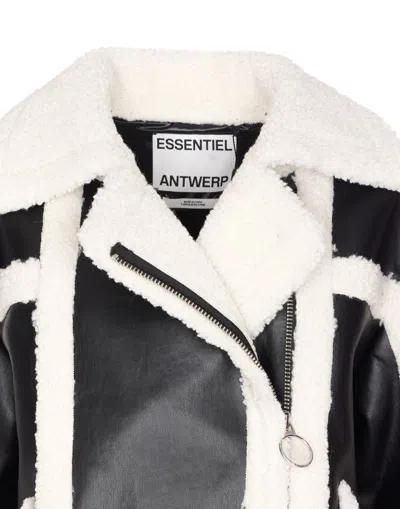 Essentiel Antwerp Faux-shearling Panelled Jacket In Black